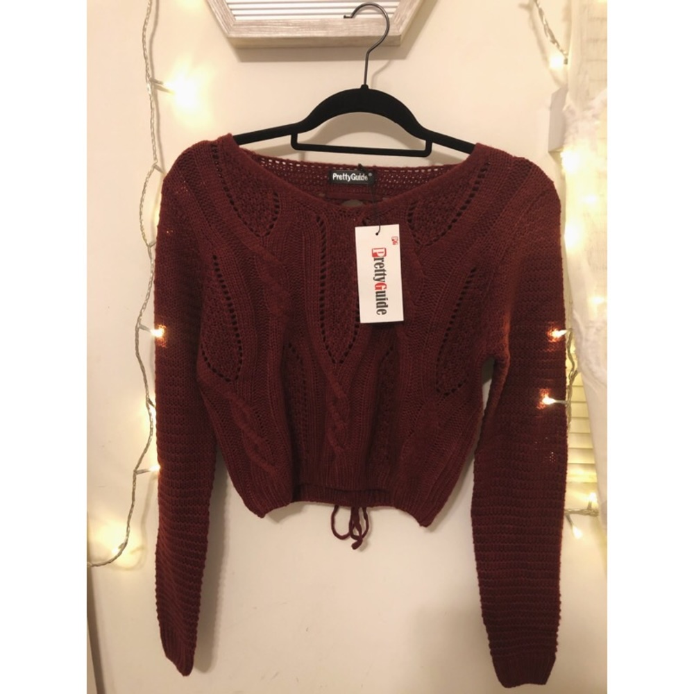 PrettyGuide Lace Up Crop Top Sweater